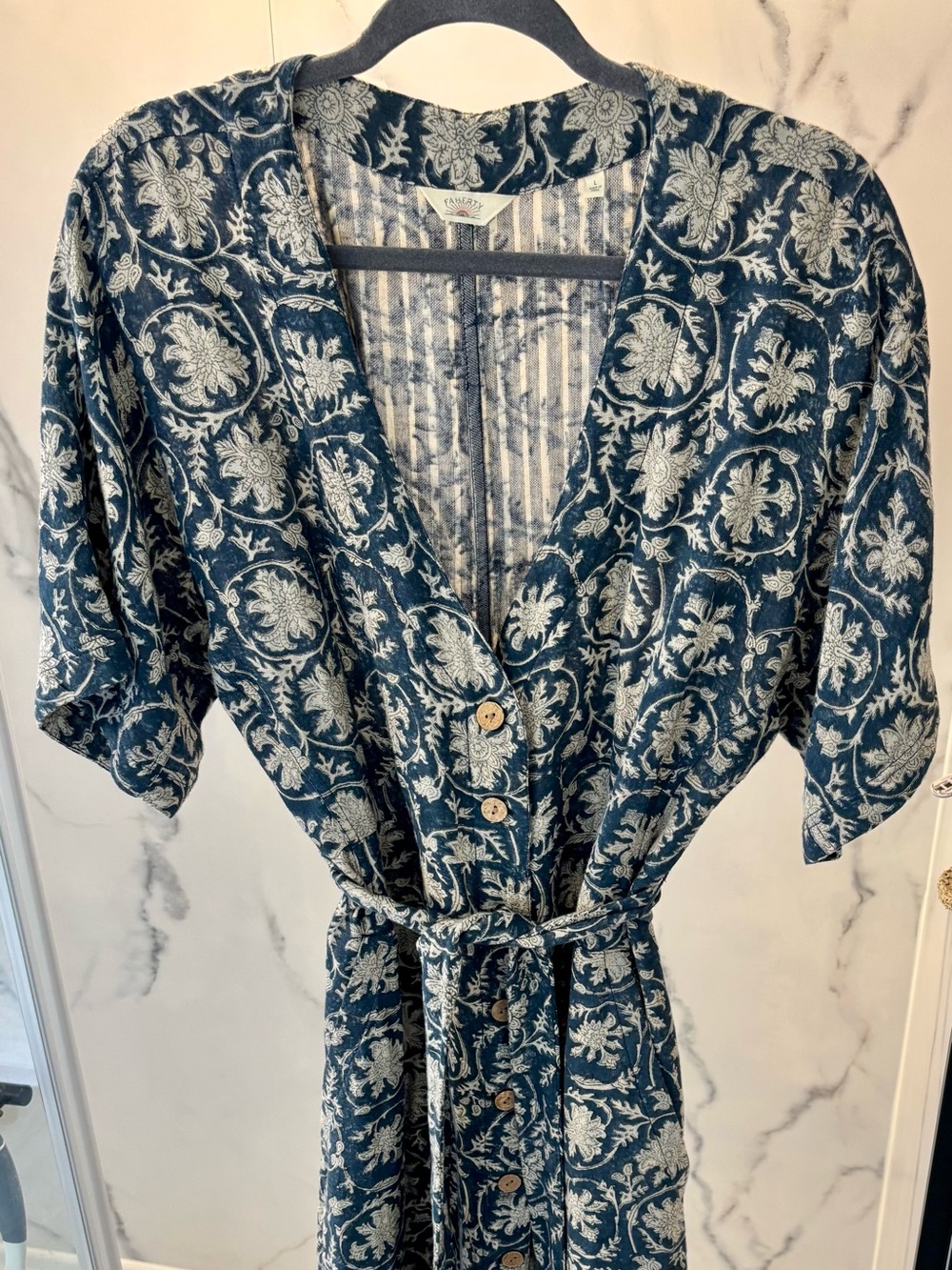 Faherty Teal Blue Floral Button-Front Maxi Dress with Tie Waist
